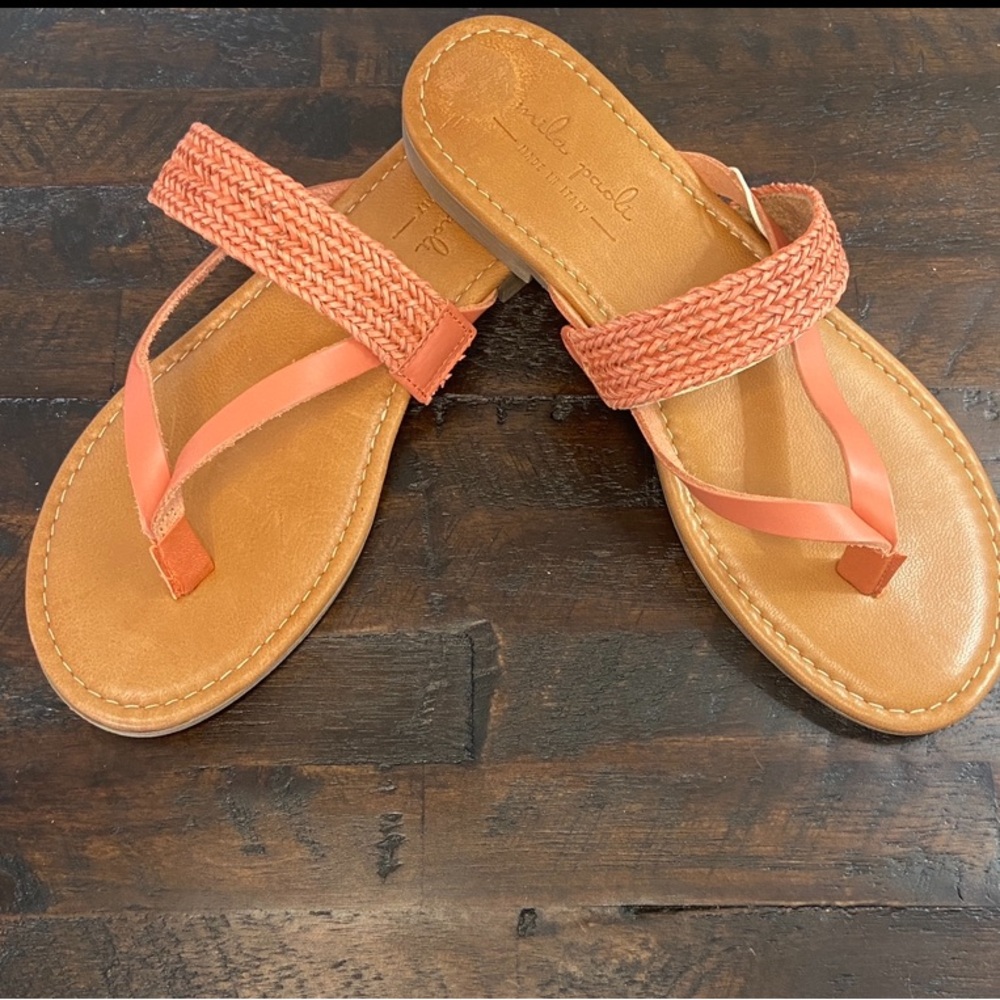 Mila Paoli Orange Braid Leather Sandals NEW Women’s Sz 9